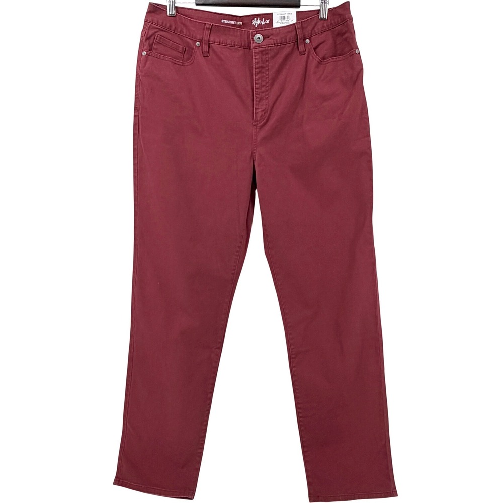 NEW Style & Co Straight Leg Pants Wms 16 Scarlet Crush High Rise Chino 30 Long